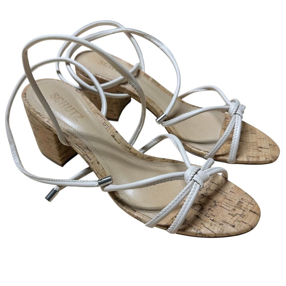 Schutz Cork Mid-Heeled Sandals Suzy Eggshell Women's Size 8.5B New in Box